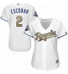 Womens Majestic Kansas City Royals 2 Alcides Escobar Authentic White 2015 World Series Champions Gold Program Cool Base MLB Jersey Womens Majestic Kansas City Royals 2 Alcides Escobar Authentic White 2015 World Series Champions Gold Program Cool Base MLB Jersey