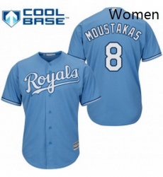 Womens Majestic Kansas City Royals 8 Mike Moustakas Authentic Light Blue Alternate 1 Cool Base MLB Jersey Womens Majestic Kansas City Royals 8 Mike Moustakas Authentic Light Blue Alternate 1 Cool Base MLB Jersey