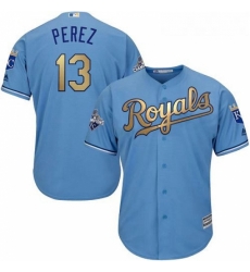 Youth Majestic Kansas City Royals 13 Salvador Perez Authentic Light Blue 2015 World Series Champions Gold Program Cool Base MLB Jersey Youth Majestic Kansas City Royals 13 Salvador Perez Authentic Light Blue 2015 World Series Champions Gold Program Cool Base MLB Jersey