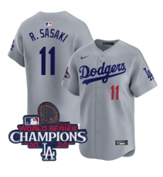 Men Los Angeles Dodgers 11 Roki Sasaki Grey 2024 World Series Champions Limited Stitched Baseball Jersey Men Los Angeles Dodgers 11 Roki Sasaki Grey 2024 World Series Champions Limited Stitched Baseball Jersey