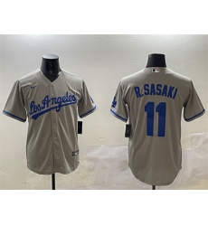 Men Los Angeles Dodgers 11 Roki Sasaki Grey Cool Base Stitched Baseball Jersey 1 Men Los Angeles Dodgers 11 Roki Sasaki Grey Cool Base Stitched Baseball Jersey 1