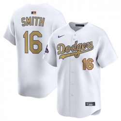 Men Los Angeles Dodgers 16 Will Smith White 2025 Gold Collection Limited Stitched Baseball Jersey