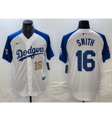 Men Los Angeles Dodgers 16 Will Smith White Blue Vin Patch Cool Base Stitched Baseball Jersey 7 Men Los Angeles Dodgers 16 Will Smith White Blue Vin Patch Cool Base Stitched Baseball Jersey 7