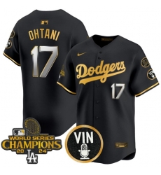 Men Los Angeles Dodgers 17 Shohei Ohtani Black Gold 2024 World Series Champions With Vin Scully  26 Fernando Patch Vapor Limited Stitched Baseball Jersey