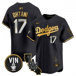 Men Los Angeles Dodgers 17 Shohei Ohtani Black Gold Vin  26 California Patch Vapor Limited Stitched Baseball Jersey