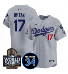 Men Los Angeles Dodgers 17 Shohei Ohtani Grey 2024 World Series With Fernando Memorial Patch Limited Stitched Baseball Jersey Men Los Angeles Dodgers 17 Shohei Ohtani Grey 2024 World Series With Fernando Memorial Patch Limited Stitched Baseball Jersey
