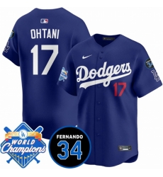 Men Los Angeles Dodgers 17 Shohei Ohtani Royal 2024 World Champions 26 Fernando Memorial Patch Vapor Premier Limited Stitched Baseball Jersey Men Los Angeles Dodgers 17 Shohei Ohtani Royal 2024 World Champions 26 Fernando Memorial Patch Vapor Premier Limited Stitched Baseball Jersey