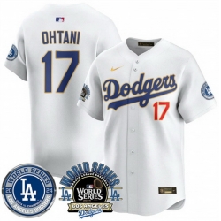Men Los Angeles Dodgers 17 Shohei Ohtani White 2024 World Series Patch Vapor Premier Limited Stitched Baseball Jersey