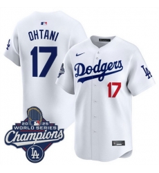 Men Los Angeles Dodgers 17 Shohei Ohtani White 2025 World Series Champions Patch Home Limited Stitched Baseball Jersey