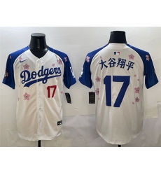Men Los Angeles Dodgers 17  Shohei Ohtani White Royal 2025 Tokyo Series Limited Stitched Baseball Jersey