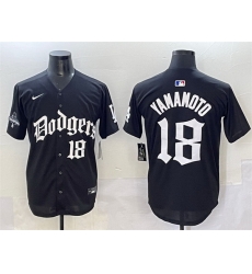 Men Los Angeles Dodgers 18 Yoshinobu Yamamoto Black 2025 LA Gothic Style With 2024 World Series Champions Patch Vapor Premier Limited Stitched Baseball Jer Men Los Angeles Dodgers 18 Yoshinobu Yamamoto Black 2025 LA Gothic Style With 2024 World Series Champions Patch Vapor Premier Limited Stitched Baseball Jer