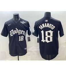 Men Los Angeles Dodgers 18 Yoshinobu Yamamoto Black 2025 LA Gothic Style With 2025 World Series Patch Vapor Premier Limited Stitched Baseball Jersey Men Los Angeles Dodgers 18 Yoshinobu Yamamoto Black 2025 LA Gothic Style With 2025 World Series Patch Vapor Premier Limited Stitched Baseball Jersey