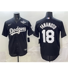 Men Los Angeles Dodgers 18  Yoshinobu Yamamoto Black 2025 World Series Patch Cool Base Stitched Baseball Jersey