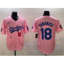 Men Los Angeles Dodgers 18 Yoshinobu Yamamoto Pink 2025 Tokyo Series Limited Stitched Baseball Jersey