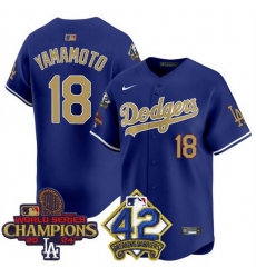 Men Los Angeles Dodgers 18 Yoshinobu Yamamoto Royal Gold 2024 World Series Champions 26 42 Jackie Robinson Patch Vapor Limited Stitched Baseball Jersey Men Los Angeles Dodgers 18 Yoshinobu Yamamoto Royal Gold 2024 World Series Champions 26 42 Jackie Robinson Patch Vapor Limited Stitched Baseball Jersey