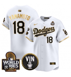 Men Los Angeles Dodgers 18 Yoshinobu Yamamoto White Gold 2024 World Series Patch VIN Patch Alternate Limited Stitched Baseball Jersey Men Los Angeles Dodgers 18 Yoshinobu Yamamoto White Gold 2024 World Series Patch VIN Patch Alternate Limited Stitched Baseball Jersey