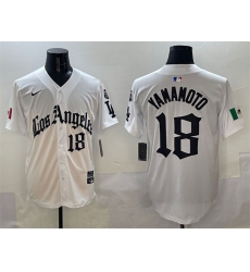 Men Los Angeles Dodgers 18 Yoshinobu Yamamoto White Mexico 2025 LA Gothic Style With Fernando Patch Vapor Premier Limited Stitched Baseball Jersey