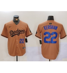Men Los Angeles Dodgers 22 22 Clayton Kershaw Brown Cool Base Stitched Baseball Jersey 2