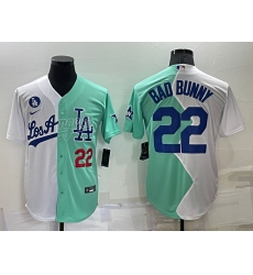 Men Los Angeles Dodgers 22 Bad Bunny 2022 All Star White Green Cool Base Jersey Men Los Angeles Dodgers 22 Bad Bunny 2022 All Star White Green Cool Base Jersey
