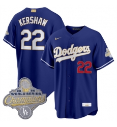 Men Los Angeles Dodgers  22 Clayton Kershaw Royal 2026 Alternate Gold Collection Stadium Stitched Baseball Jersey