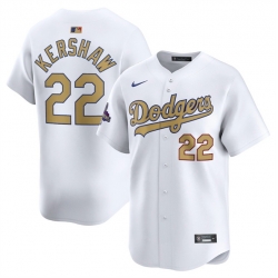 Men Los Angeles Dodgers 22 Clayton Kershaw White 2025 Gold Collection Limited Stitched Baseball Jersey