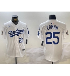 Men Los Angeles Dodgers 25 Tommy Edman White 2024 World Series With Fernando Memorial Patch Home Limited Stitched Baseball Jersey 2 Men Los Angeles Dodgers 25 Tommy Edman White 2024 World Series With Fernando Memorial Patch Home Limited Stitched Baseball Jersey 2