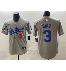 Men Los Angeles Dodgers 3 Edwin D EDaz Grey With 2025 World Series Champions Patch Limited Stitched Baseball Jersey Men Los Angeles Dodgers 3 Edwin D EDaz Grey With 2025 World Series Champions Patch Limited Stitched Baseball Jersey