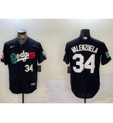 Men Los Angeles Dodgers 34 Toro Valenzuela Black Mexico 2024 World Series With No  34 Patch Cool Base Stitched Baseball Jersey 3