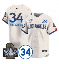 Men Los Angeles Dodgers 34 Toro Valenzuela Cream 2024 World Series With No 34 Patch City Connect Limited Stitched Baseball Jersey Men Los Angeles Dodgers 34 Toro Valenzuela Cream 2024 World Series With No 34 Patch City Connect Limited Stitched Baseball Jersey