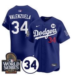 Men Los Angeles Dodgers 34 Toro Valenzuela Royal 2024 World Series With No 34 Patch Limited Stitched Baseball Jersey Men Los Angeles Dodgers 34 Toro Valenzuela Royal 2024 World Series With No 34 Patch Limited Stitched Baseball Jersey