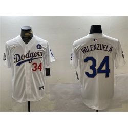 Men Los Angeles Dodgers 34 Toro Valenzuela White Gold 2024 World Series With No  34 Patch Home Limited Stitched Baseball Jersey