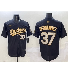 Men Los Angeles Dodgers 37 Teoscar Hernandez Black Gold Limited Stitched Baseball Jersey