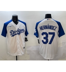 Men Los Angeles Dodgers 37 Teoscar Hernandez White Blue Cool Base Stitched Baseball Jersey