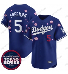 Men Los Angeles Dodgers 5 Freddie Freeman Blue 2025 Tokyo Series Limited Stitched Baseball Jersey