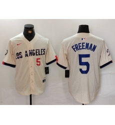 Men Los Angeles Dodgers 5 Freddie Freeman Cream Stitched Baseball Jersey 4