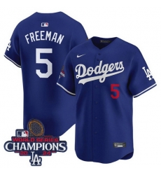 Men Los Angeles Dodgers 5 Freddie Freeman Royal 2024 World Series Champions Patch Limited Stitched Baseball Jersey