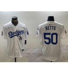 Men Los Angeles Dodgers 50 Mookie Betts White 2024 World Series With Fernando Memorial Patch Home Limited Stitched Baseball Jersey 6 Men Los Angeles Dodgers 50 Mookie Betts White 2024 World Series With Fernando Memorial Patch Home Limited Stitched Baseball Jersey 6