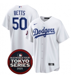 Men Los Angeles Dodgers 50 Mookie Betts White 2025 World Tour Tokyo Series Home Stitched Baseball Jersey Men Los Angeles Dodgers 50 Mookie Betts White 2025 World Tour Tokyo Series Home Stitched Baseball Jersey