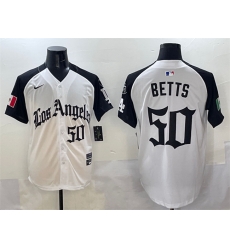 Men Los Angeles Dodgers 50 Mookie Betts White Black Mexico 2025 LA Gothic Style With Fernando Patch Vapor Premier Limited Stitched Baseball Jersey