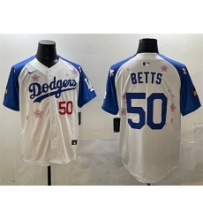Men Los Angeles Dodgers 50 Mookie Betts White Royal 2025 Tokyo Series Limited Stitched Baseball Jersey