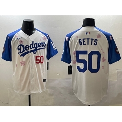 Men Los Angeles Dodgers 50 Mookie Betts White Royal 2025 Tokyo Series Limited Stitched Baseball Jersey