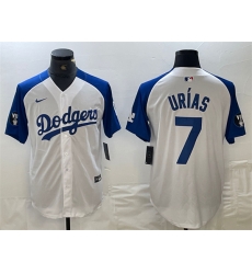 Men Los Angeles Dodgers 7 Julio Urias White Blue Vin Patch Cool Base Stitched Baseball Jersey 6 Men Los Angeles Dodgers 7 Julio Urias White Blue Vin Patch Cool Base Stitched Baseball Jersey 6
