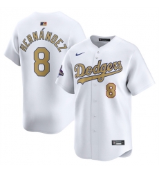 Men Los Angeles Dodgers 8 Enrique Hernandez White 2025 Gold Collection Limited Stitched Baseball Jersey