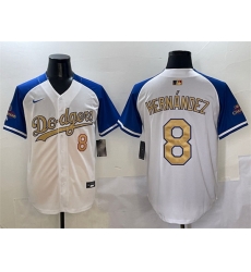 Men Los Angeles Dodgers 8 Enrique Hernandez White Royal Gold 2024 World Series Champions Vapor Limited Stitched Baseball Jersey 189