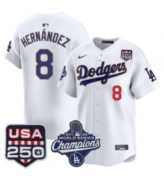 Men Los Angeles Dodgers 8 Kike Hernandez White 2025 World Series Champions 250 America Patch Stitched Baseball Jersey Men Los Angeles Dodgers 8 Kike Hernandez White 2025 World Series Champions 250 America Patch Stitched Baseball Jersey