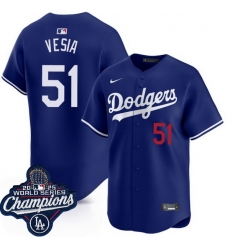 Men Los Angeles Dodgers  Alex Vesia #51 Blue 2025 World Series Champions Limited Stitched Baseball Jersey