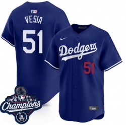 Men Los Angeles Dodgers  Alex Vesia #51 Blue 2025 World Series Champions Limited Stitched Baseball Jersey