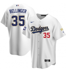 Men Los Angeles Dodgers Cody Bellinger 35 Championship Gold Trim White Limited All Stitched Flex Base Jersey Men Los Angeles Dodgers Cody Bellinger 35 Championship Gold Trim White Limited All Stitched Flex Base Jersey
