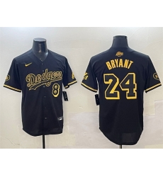 Men Los Angeles Dodgers Front 8 Back 24 Kobe Bryant Black Gold Stitched Jersey