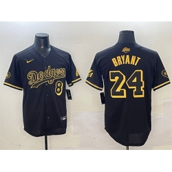 Men Los Angeles Dodgers Front 8 Back 24 Kobe Bryant Black Gold Stitched Jersey